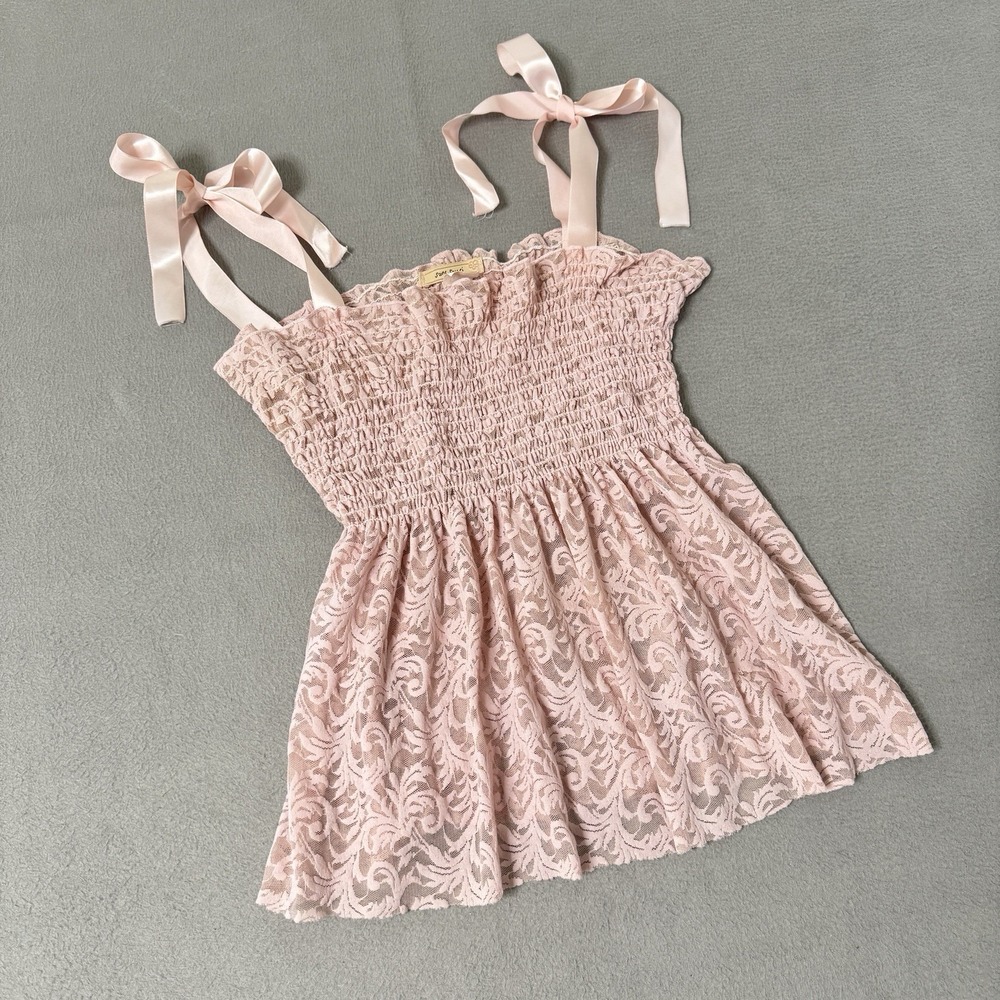 Sans Souci Pink Lace Peplum Top Small Coquette Fairy Soft‎ Girl Bow